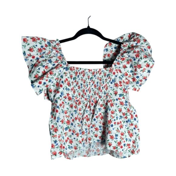Old Navy Small Petite Blouse Shirt Short Sleeve Floral Ruffle Sleeve Top Crop SP - Picture 5 of 13